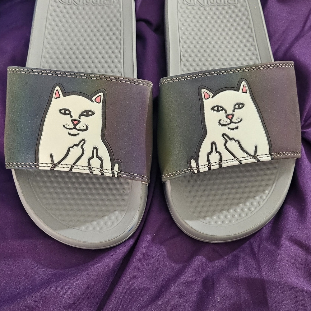 Ripndip Cat Graphic Slide Sandals - Black and Gray